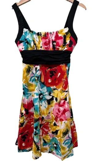 Vtg B. Smart Y2K Dress 12 Floral Colorful Empire Waist Cotton Grunge Coquette thumbnail 1
