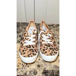 Leopard Print Mesh Knitted Slip On Sneakers Tan Black Animal Print Low Top 9 thumbnail 2