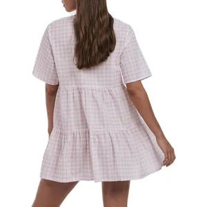Charlie Holiday Belle Pink Gingham Check Mini Dress Babydoll Short Sleeve M NWT thumbnail 3