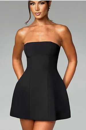 NEW Black Classic Strapless A-line Mini Lined Cocktail Dress S thumbnail 1