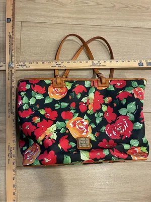 Dooney & Bourke Rose Garden Collection Black Red Leather Tote Bag thumbnail 2