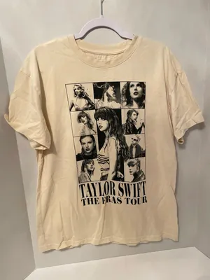 Taylor Swift The Eras Tour Graphic Tee Cream Size Medium US Tour Locations thumbnail 1