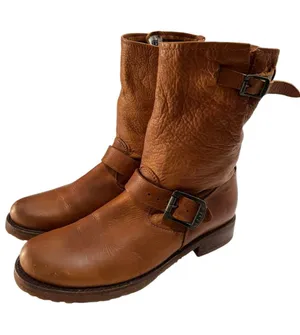 FRYE Veronica Shortie Ankle Moto Engineer Leather Boots Whiskey Cognac Size 7 thumbnail 1