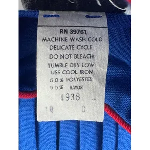 Vintage 70s Malouf Blue White Slub Texture Pleated Midi Dress Red Trim Size 14 thumbnail 5