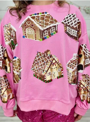 Boutique Gingerbread House Holiday Sweatshirt thumbnail 1