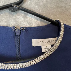 Kay Unger Navy Blue Fit & Flare Dress Elegant Draped Bodice Rhinestone Trim Sz 4 thumbnail 5