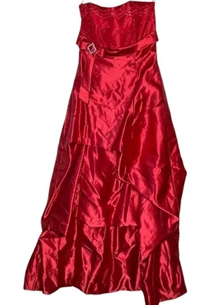 Vintage Strapless Formal Dress‎ Red Size L thumbnail 1