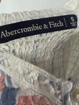 Vintage Abercrombie & Fitch Cotton Floral Embroidery Mini‎ Dress White Blue thumbnail 5