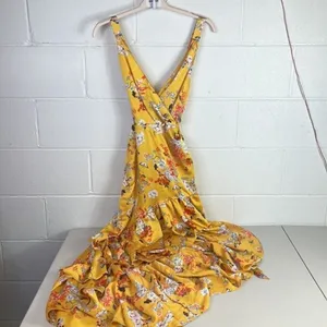 RTR Bronx and BancoNarciss Dress Sz Medium Yellow Floral asymmetrical ruffle thumbnail 6