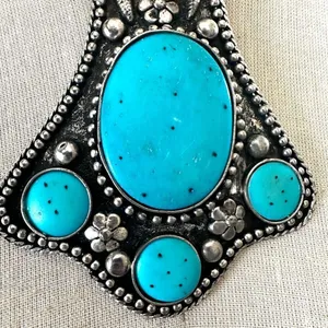 Silver tone turquoise blue southwestern large pendant necklace thumbnail 5