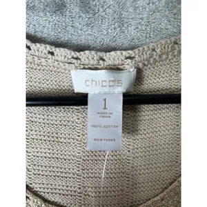 Chico’s Aspen‎ Foiled Gold Sweater Tank Knit Top Shimmer 100% Cotton 1/MD NEW thumbnail 3