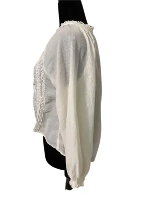 Free People Sivan Embroidered Blouse Ivory Small Boho Lace Crinkle Gauze Peasant thumbnail 4