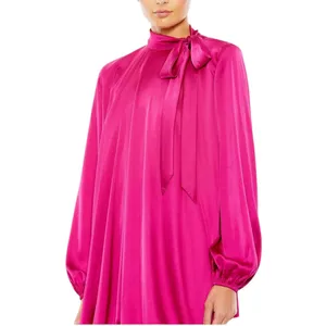 Mac Duggal NEW Size 8 Pink Magenta Long Sleeve Satin Cocktail Mini Dress 55968 thumbnail 2