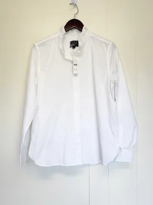 NWT J. CREW Jules Ruffle Collar Shirt Cotton Poplin White thumbnail 4