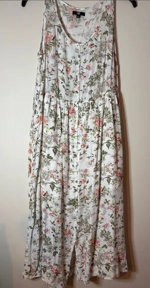 Frye Floral Button-Front sleeveless Maxi Dress White with Pink & Olive large thumbnail 1