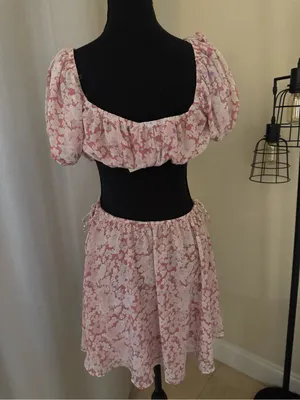 NWT Sabo Skirt Eilish Peony Floral Cut Out Mini Dress Pink Puff Sleeve S thumbnail 7