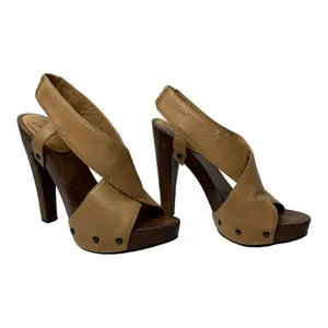 Diane Von‎ Furstenberg Shoes Women 6 Tan Leather Open Toe Slingback Wood Heels thumbnail 2