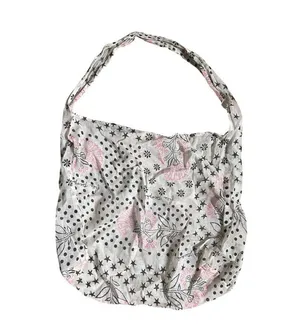 Free People Reusable Tote Bag Pink Floral Woven Cotton Boho Granola Vegan thumbnail 3