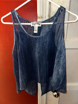 Joseph Ribkoff Vintage Y2K Sheer Denim Print Layering Tank Split Back Size 4 thumbnail 2