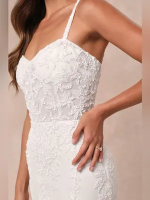 Lulus Momentous Love White Beaded Bustier Mesh Mermaid Maxi Dress Size Medium thumbnail 4