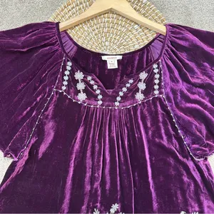 Sundance Embroidered Silk Blend Just Devine Tunic Top Purple Velvet Fairy Size M thumbnail 3