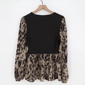 Unbranded Peplum Top Womens XL Mixed Media Black Tan Animal Print Excellent thumbnail 3