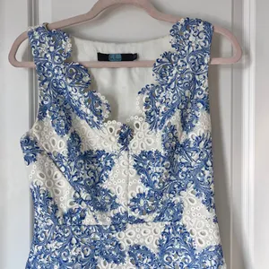 Anthropologie Eva Franco Blue White Starflower Scalloped Lace Mini‎ Dress Size 2 thumbnail 3