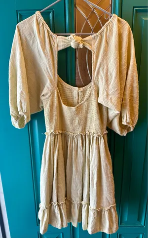 Free People Summer Picnic Mini Dress Smocked Babydoll Puff Sleeve Cottagecore XS thumbnail 6