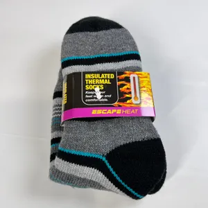 Escape Heat Insulated Thermal Socks Women 9 11 Gray Black Aqua‎ Stripe Cozy Warm thumbnail 4
