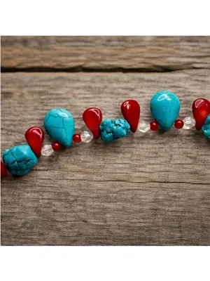 Artisan Jewelry Turquoise & Red Beaded Necklace | 18” thumbnail 6