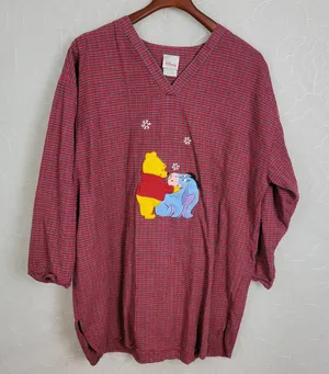 Disney Pooh V-neck Women's Plaid Night Oversized Shirt Long Sleeves‎ thumbnail 1