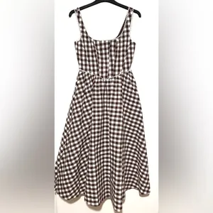 Wayf Brown Gracie Gingham Dress Size Small Cottagecore Lace Trim Prairie NWT thumbnail 3