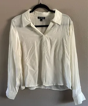 J.Crew Off-White Silk-Blend Long Sleeve Popover Blouse - Women’s Large thumbnail 1