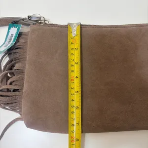 Sarah World Brown Suede Fringe Wristlet Sustainable Clutch Bag Bohemian Earthy thumbnail 6