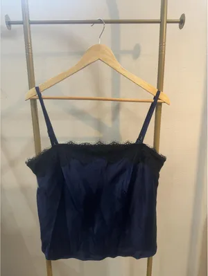 Brand New sexy top Women’s A New Day Navy Satin Camisole Black Lace Trim XXL NEW thumbnail 7