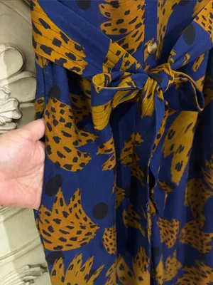 Farm Rio Banana Blue & Brown Printed Jumpsuit with Tie Waist Size Small thumbnail 10