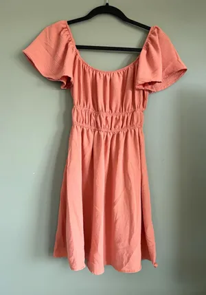 Altar'd State Women's Pink Smocked Waist A-Line Dress Scoop Neck Puff XS thumbnail 1