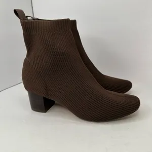 Joie Brown Ribbed Sock Knit Ankle Boots Sz 8 Block Heel Sweater Bootie Chic thumbnail 11