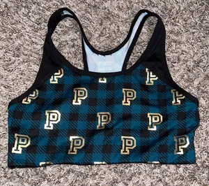 VS pink ultimate christmas plaid printed sports bra thumbnail 1