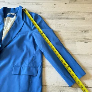 Zara Women's XXL Classic Single Breasted‎ Longline Oversized Blazer Jacker Blue thumbnail 13