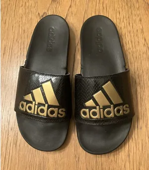 adidas Women’s Black Slide Slip-On Sandals Gold Logo US 9 thumbnail 1