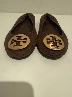 Tory Burch Reva Chestnut Brown Textured Snakeskin-print Leather Ballet Flats 6.5 thumbnail 3