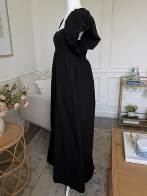 A. REN Candace Linen Maxi Dress Washed Black Puff Sleeve Smocked Back M thumbnail 5