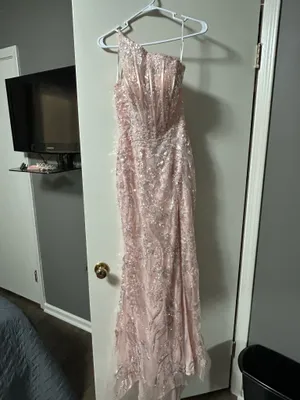 Sherri Hill pale pink/whitish one shoulder gown on the right $250 thumbnail 2