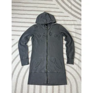 Y2k Vintage Gray Embroidered Full Zip Hoodie Gothic Grunge Women’s Size S thumbnail 2