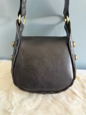 Handcrafted Boho Leather Studded Crossbody Bag Black thumbnail 4