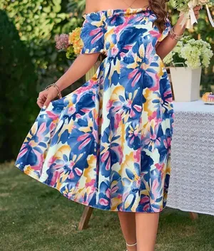Blue Color Floral Print Dress thumbnail 1