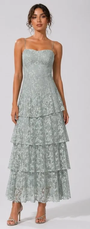 LULU's Prom Wedding Bridesmaid Tiered Lace Floral Ruffles Boho Maxi thumbnail 1