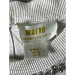 Maeve Anthropologie White Cotton Embellished Bow Neck Short Sleeve Top Small thumbnail 5