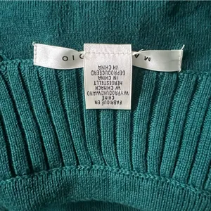 Women’s Max Studio Drawstring Mock Neck Teal Green Sweater Cotton Blend Medium thumbnail 4